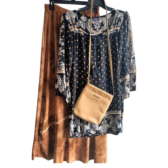 M/L🌻3 pcs.Bohemian Outfit Vintage Blouse, Maxi Skirt , crossbody bag - Picture 2 of 12